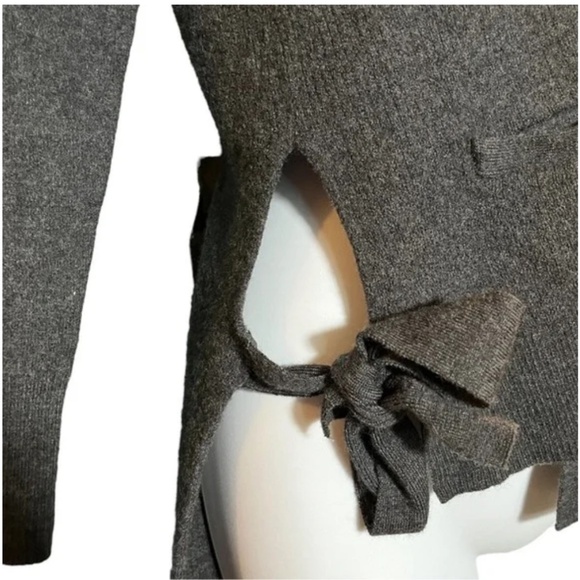 CYNTHIA Rowley Grey Extrafine Merino Wool Cardigan With Side Ties 3/4 sleeves - Picture 2 of 6